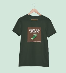 Get Ready For 2024 Green Printed T-shirt For Mens On New Year Theme Best Gift For New Year