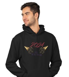 It's A New Year, Black Graphic Printed Hoodies For Mens Boys