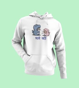 Let's Party,  White Graphic Printed Hoodies For Mens Boys