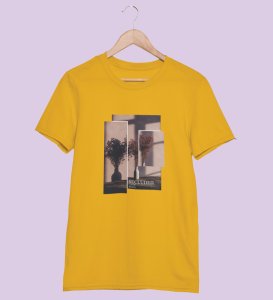 Hidden Beauty Graphic Edge: Stand Out in Yellow Trendy Front Printed Round Neck T-Shirt