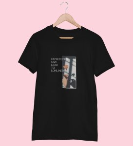 Expectation Hurts,Bold and Beyond: Black Front Printed Round Neck T-Shirt - Men's Fashion Forward