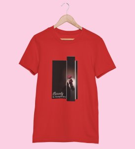 Mirage, City Lights: Red Front Printed Round Neck Tee - A Fashion Essential for Men