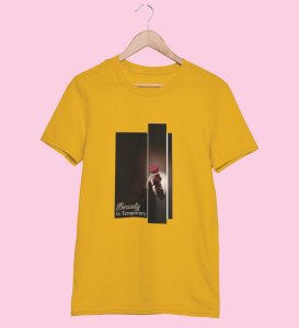 Mirage, City Lights: Yellow Front Printed Round Neck Tee - A Fashion Essential for Men