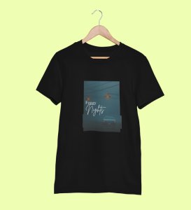 Blur Nights, Black Street Symphony: Front Printed Men's Oversized Tee - Urban Elegance