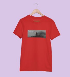 Taciturnity, Graphic Harmony: Red Modern Front Printed Round Neck Tee for Men