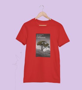 Out Of the Box, Signature Streetwear: Red Men's Oversized Tee with Front Graphic Appeal