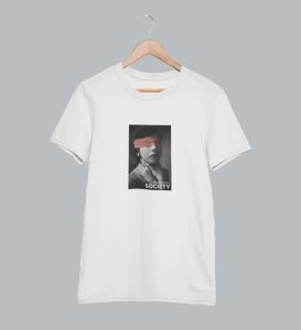 Pacifist Society, Urban Legend Series: White Men's Oversized Round Neck T-Shirt with Front Print