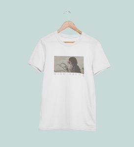 Mind Arena, Casual Couture: White Front Printed Round Neck Tee - Men's Contemporary Style