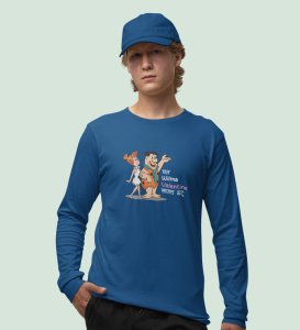 Marathi StoneAge Man: (blue) Full Sleeve T-Shirt For Singles