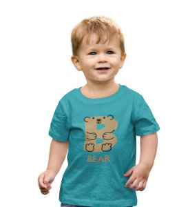 Beary bear, Printed Cotton tshirt (teal) for Boys