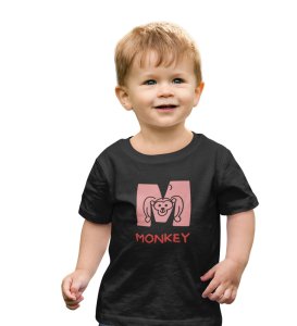 Monkey Love, Boys Cotton Text Print Tshirt (black) 