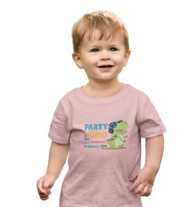 Party Animal Dino,Boys Cotton Printed Tshirt (baby pink) 