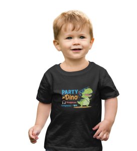 Party Animal Dino,Boys Cotton Printed Tshirt (black) 