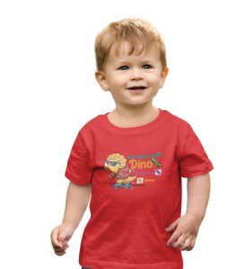 Dino Skater, Printed Cotton T-shirt (Red) for Boys