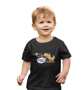 Rockstar Dino, Boys Printed Crew Neck Tshirt (black)