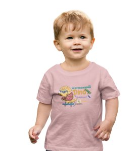 Dino Skater, Printed Cotton Tshirt (baby pink) for Boys