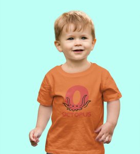 Ocean Octopus, Boys Printed Crew Neck Tshirt (orange)