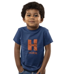 Homely Horse, Boys Round Neck Printed Blended Cotton Tshirt (Navy blue)