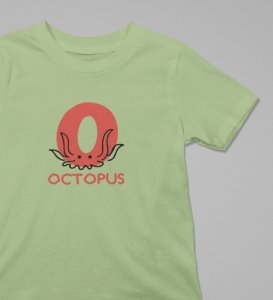 Ocean Octopus, Boys Printed Crew Neck Tshirt (Olive)