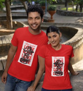 He's My Boy/She's My Girl Printed Couple (Red) T-shirts For Couples