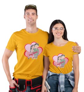 Love Of My Life Couple Print (Yellow) T-shirts For Couples