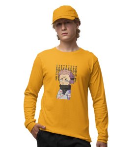 Monster Itadori, Printed Cotton Yellow Full Sleeves Tshirt For Mens and Boys