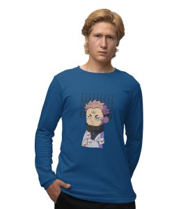 Anime Itadori Printed Cotton Blue Full Sleeves Tshirt For Mens and Boys