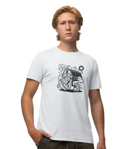 Walking Home  White Round Neck Cotton Half Sleeved Men's T-Shirt with Printed Graphics