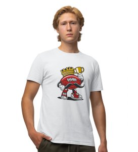 Rugby Ruler White Round Neck Cotton Half Sleeved Men's T-Shirt with Printed Graphics