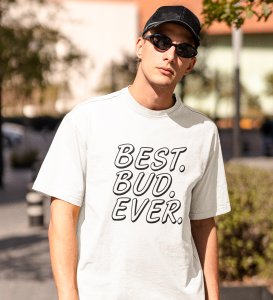 Finest Bud White Round Neck Cotton Half Sleeved Men's T-Shirt with Printed Graphics