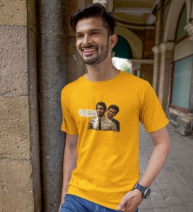 Friendship Anthem Yellow Round Neck Cotton Half Sleeved Men T Shirt with Printed Graphics