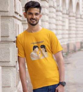 Rule Of Friends Yellow Round Neck Cotton Half Sleeved Men T Shirt with Printed Graphics