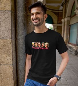 The Iconic Friendship Black Round Neck Cotton Half Sleeved Men T Shirt with Printed Graphics