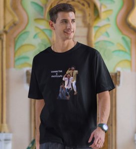 The Idiots Life Black Round Neck Cotton Half Sleeved Men T Shirt with Printed Graphics