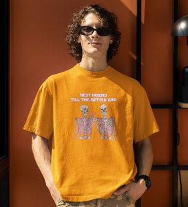 Till The Better End Yellow Round Neck Cotton Half Sleeved Men T Shirt with Printed Graphics