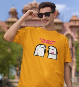 Tissues For Issues Yellow Round Neck Cotton Half Sleeved Men T Shirt with Printed Graphics