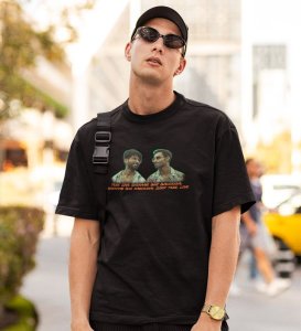 Only for Friend Black Round Neck Cotton Half Sleeved Men T-Shirt with Printed Graphics