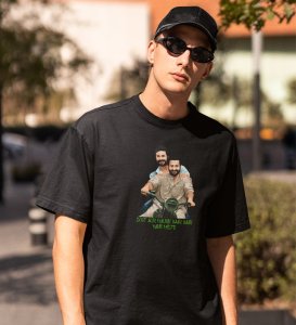 The Chance Of Friendship Black Round Neck Cotton Half Sleeved Men T-Shirt with Printed Graphics