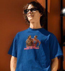The Power Duo Blue Round Neck Cotton Half Sleeved Men T-Shirt with Printed Graphics