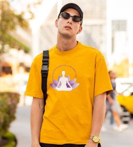 Attitude Of Gratitude Yellow Round Neck Cotton Half Sleeved Men T-Shirt with Printed Graphics