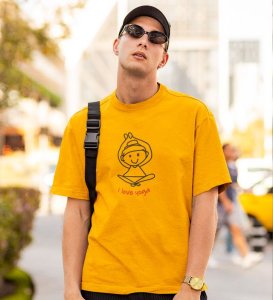 Love For Yoga Yellow Round Neck Cotton Half Sleeved Men T-Shirt with Printed Graphics