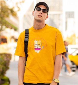 Song Of The Soul Yellow Round Neck Cotton Half Sleeved Men T-Shirt with Printed Graphics