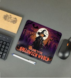 Dark Haunted Forest With Pumpkin Head Printed Mousepad