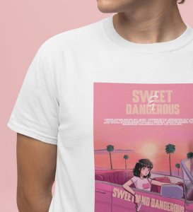 Sassy Sunset: Dangerous in Pink Graphic Printed White T-Shirt